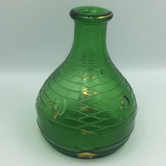 Vintage Italian Bottle Green Glass Mastercraft Moon Stars Gold - Picture 2 of 10